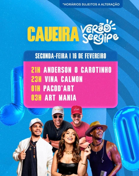 Verão Sergipe 2026 agita a Caueira com dois dias de festa e oito atrações musicais