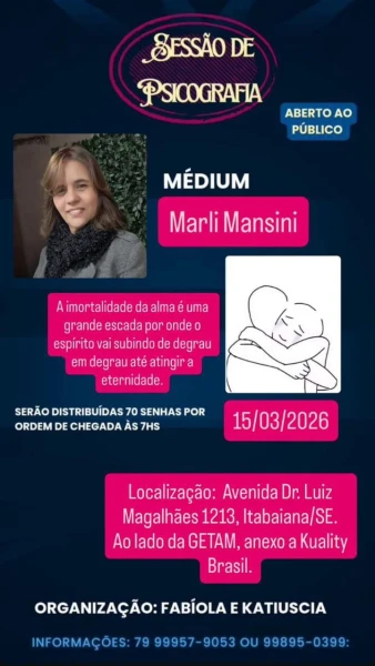 Sessão pública de psicografia será realizada em Itabaiana neste domingo